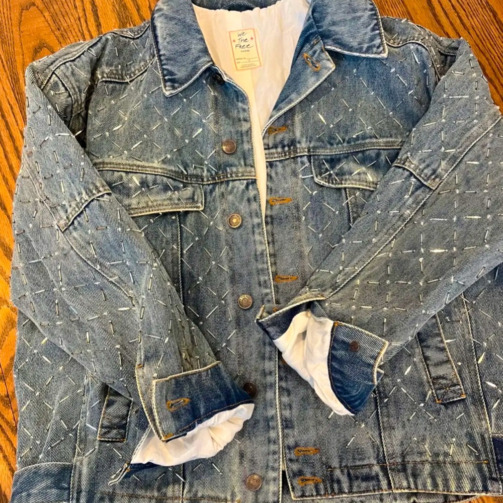 Free People Size Small Beaded Jean Jacket
